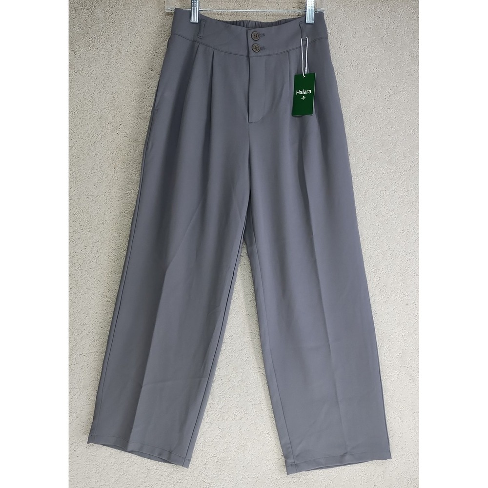 Halara Pants Womens S Petite Gray Wide Leg High Rise Pleated Elastic Back Zip